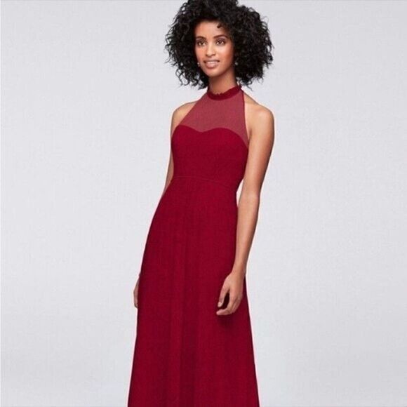 Allover Lace A-Line women long Dress F19635 color apple, red, XS - Picture 6 of 16